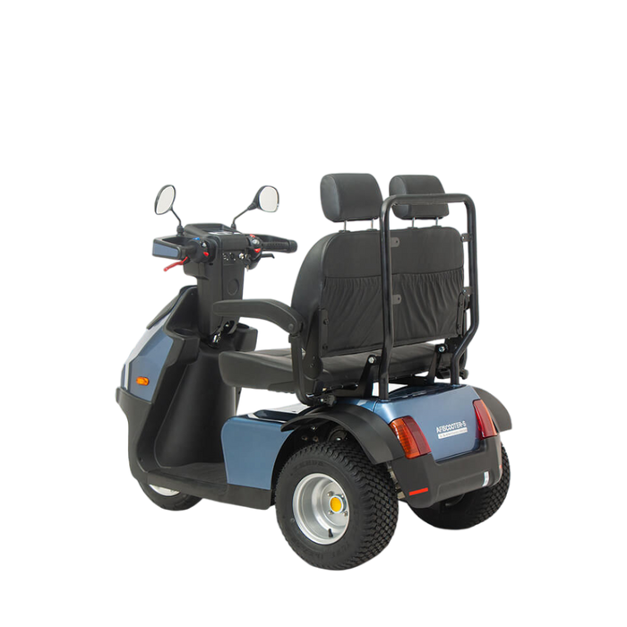 AFIKIM Blue Afiscooter S3 Dual Seat Outdoor Mobility Scooter Rear Side View
