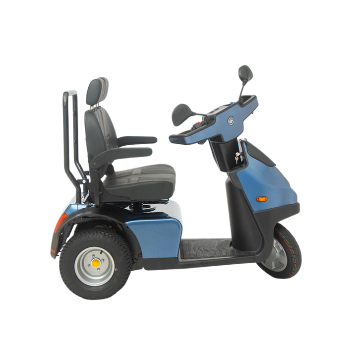 AFIKIM Blue Afiscooter S3 Dual Seat Outdoor Mobility Scooter Side View