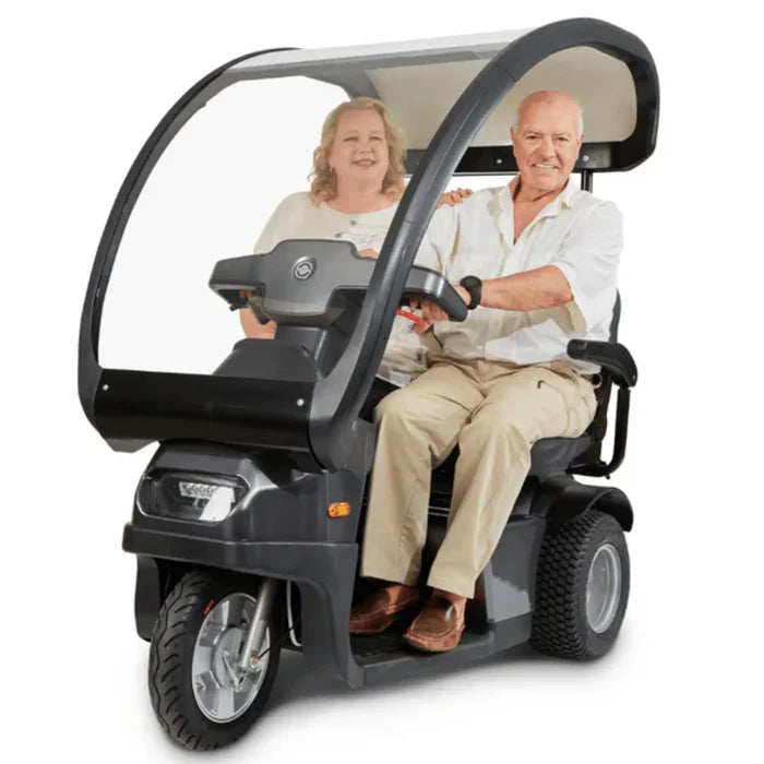 AFIKIM Afiscooter Dark Gray S3 Touring AT Dou Mobility Scooter With Rear Wide Golf Tire Wheels And Rider View