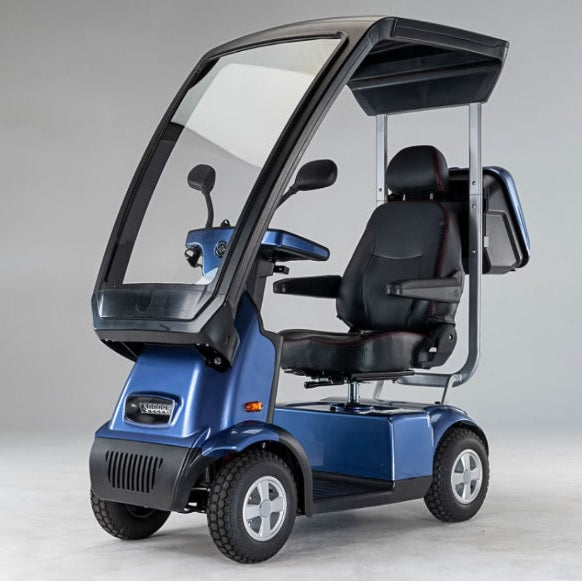 AFIKIM Blue Afiscooter C4 Standard Mobility Scooter With Canopy In Front Side View