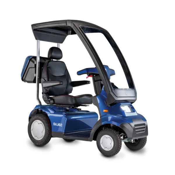 AFIKIM Blue Afiscooter S4 Touring Mobility Scooter With Solar Canopy And Rear Lock Box View