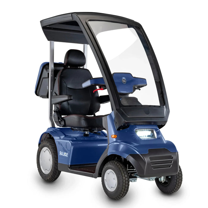 AFIKIM Blue Afiscooter S4 Touring Mobility Scooter With Solar Canopy And Rear Lock Box View
