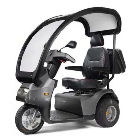 AFIKIM Dark Gray Afiscooter S3 Touring AT Mobility Scooter With Rear Wide Golf Tire Wheels And Rear Lock Box