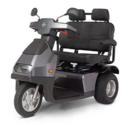 AFIKIM Dark Grey Afiscooter S3 Dual Seat Outdoor Mobility Scooter Side Angle View