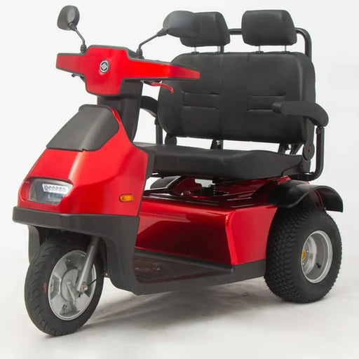 AFIKIM Red Afiscooter S3 Dual Seat Outdoor Mobility Scooter Side Angle View