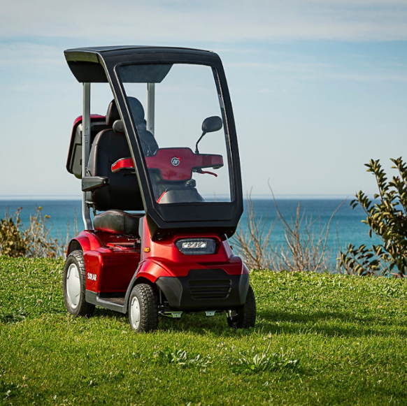 AFIKIM Red Afiscooter S4 Dual Seat Touring with Canopy Outdoor Mobility Scooter On Terrain