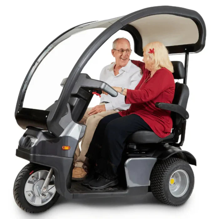 AFIKIM Silver Afiscooter S3 Touring AT Dou Mobility Scooter With Rear Wide Golf Tire Wheels With Rider View