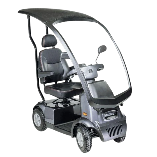 AFIKIM Silver Afiscooter S3 Touring Outdoor Mobility Scooter With Canopy Front Side Angle View