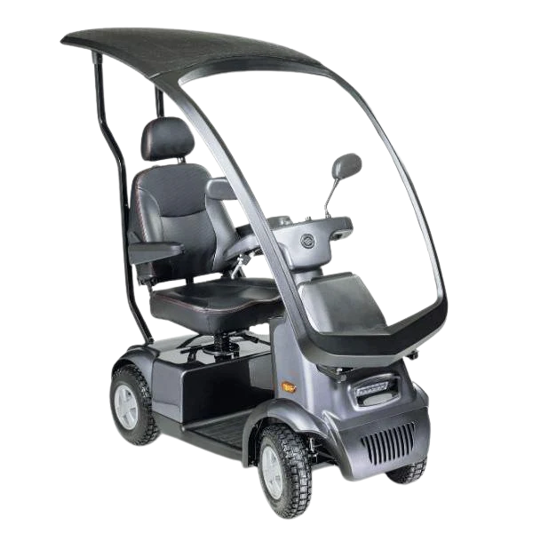 AFIKIM Silver Afiscooter S3 Touring Outdoor Mobility Scooter With Canopy Front Side Angle View