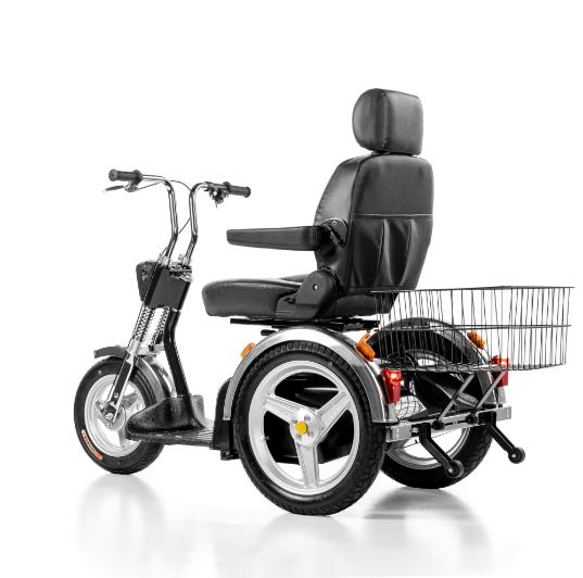 AFIKIM Silver Afiscooter SE Mobility Scooter Side Angle With Rear Basket View