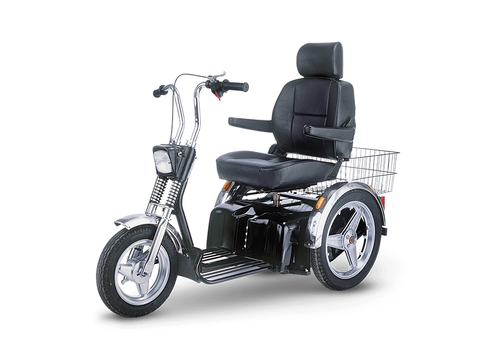 AFIKIM Silver Afiscooter SE Mobility Scooter Side Angle With Basket View