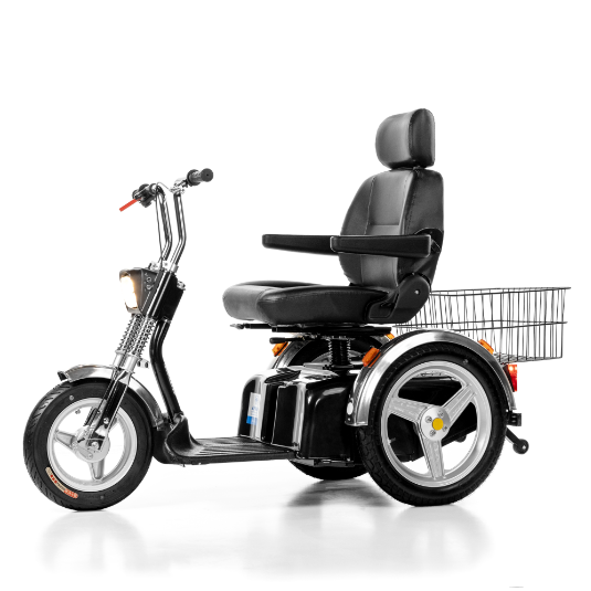 AFIKIM Silver Afiscooter SE Mobility Scooter Side View With Rear Basket