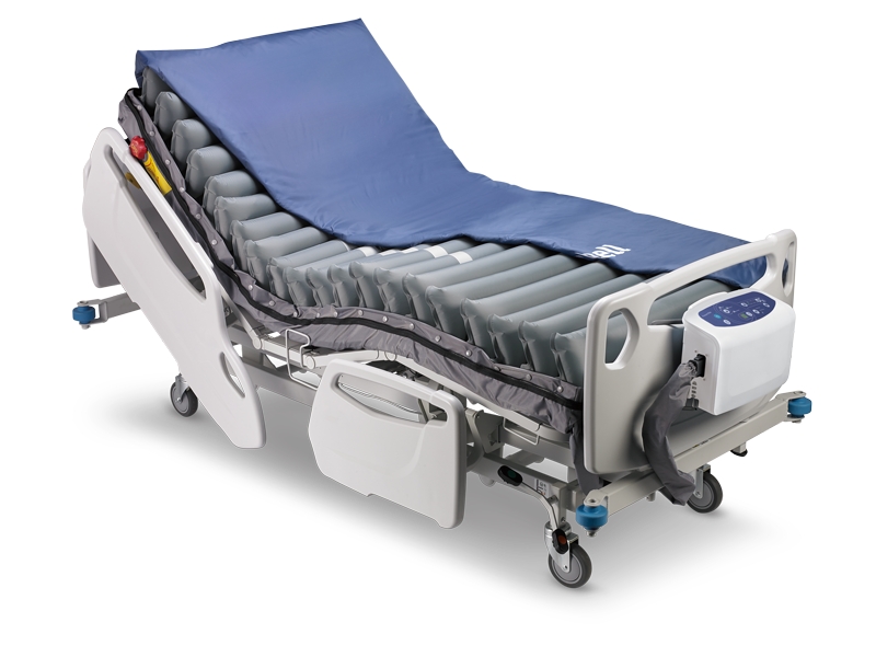 APEX Medical Wellell Procare Elite Alternating Pressure Mattress With Micro Low Air Loss In Bed Frame With Half Cover And Air Pump View