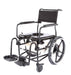 Front-side view of an Altimate Medical ActiveAid 600 Rehab Shower Commode Chair featuring a Sling Back, Stroller Handlebars, removable Pan, and adjustable Footrests.