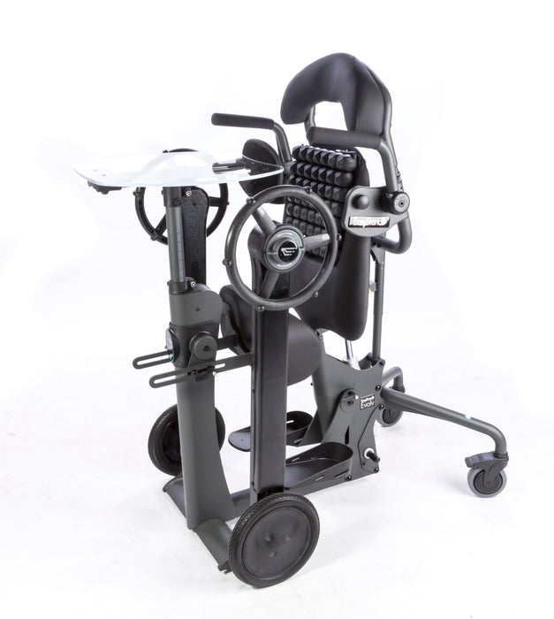 Altimate Medical EasyStand Evolv XT Mobile Standing Frame With Clear Shadow Tray In Upright Position