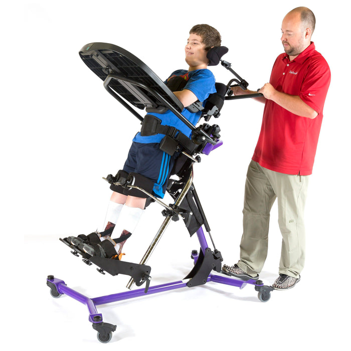 Altimate Medical Zing MPS Size 2 Multi-Position Stander Adjustable Supine-to-Prone Standing Frame for Children 32″–60″ with Dual-Direction Pivot and Independent Leg Abduction with Adult Helping the Kid