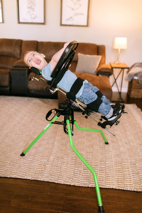 Altimate Medical Zing Portable Early-Intervention Pediatric Stander Lightweight, Foldable Standing Support for Infants and Young Children Side View of the Green Frame
