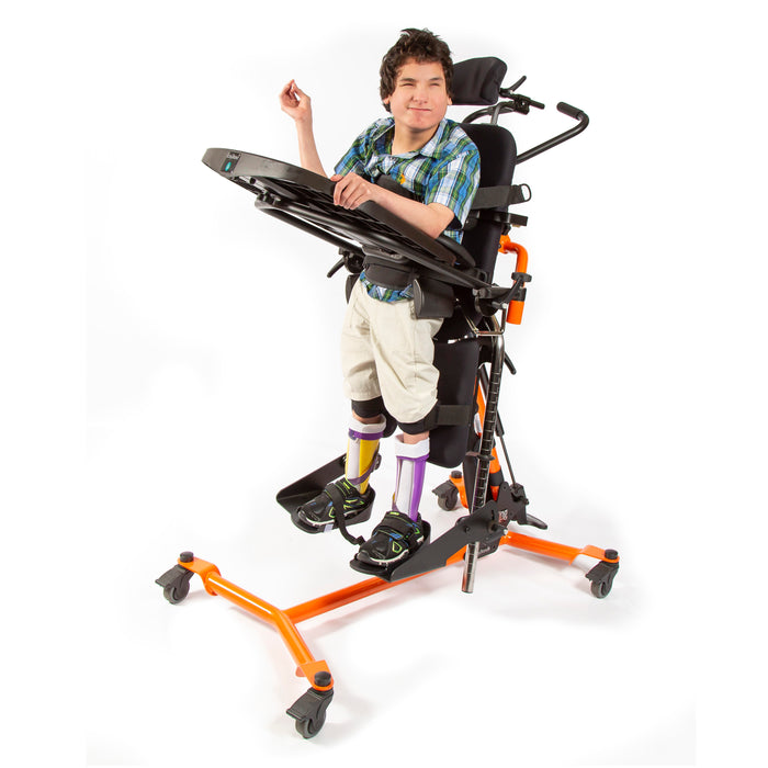 Altimate Medical Zing Supine Size 2 Standing Frame with Independent Leg Abduction and Gas Spring Lift for 32–60″ Users Side View with Tray