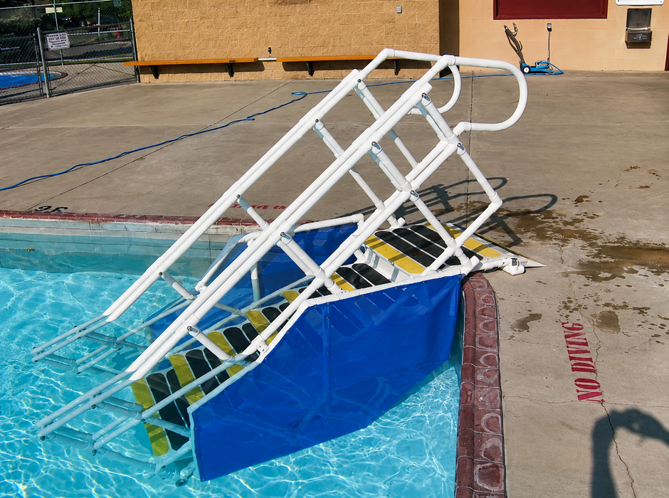 Aquatrek2 ADA Compliant Pool Access Steps With Sturdy Handrails And Non Slip Walking Surface Side Angle
