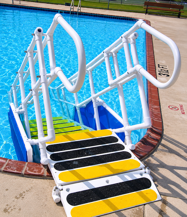 Side View Of Aquatrek2 ADA Pool Steps With Durable Construction And Slip Resistant Steps For Aquatic Accessibility
