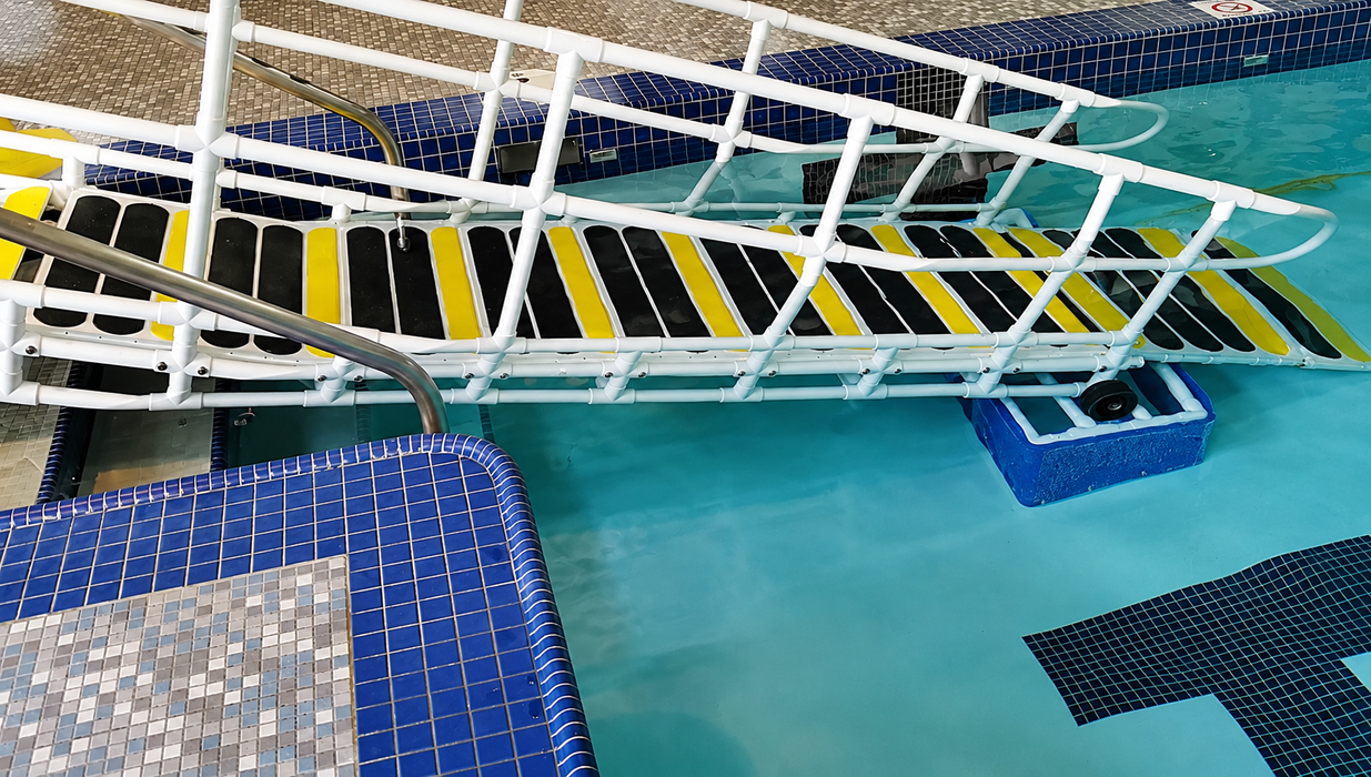 Aquatrek2 Pool Ramp System Wheelchair Access & ADA Compliant Aquatic Therapy Pool Entry Solution 600 lbs. Capacity Non Slip Side View Image