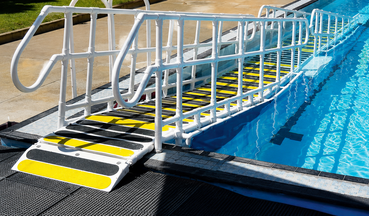 Aquatrek2 Pool Ramp System Wheelchair Access and ADA Compliant Aquatic Therapy Pool Entry Solution 600 lbs. Capacity Safety Handrail Image