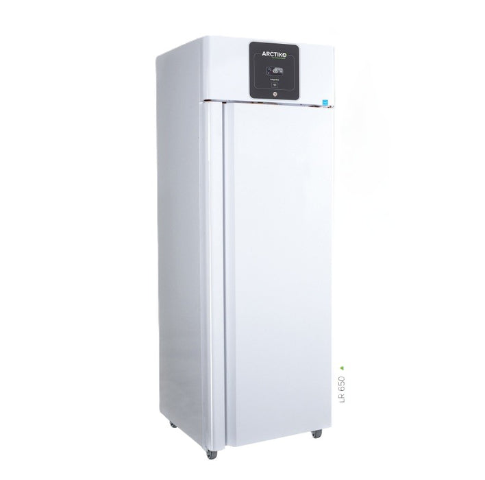 Side View Arctiko LR 650 Large Upright Biomedical Refrigerator 614L Energy Star +2°C to +8°C Forced Air Cooling Key Lock Integrated Data Logger