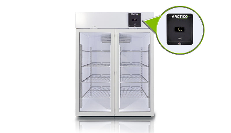 Laboratory Equipment Arctiko PR 1350 High-Capacity Upright Biomedical Refrigerator Energy-Efficient +2°C to +8°C Temperature Control with Glass Doors, Data Logger, Forced Air Cooling; Key Lock Security
