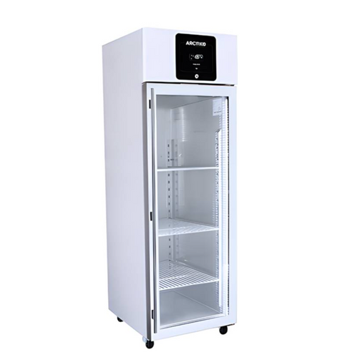 Side View Arctiko PR 650 Large Upright Biomedical Refrigerator 614L Energy Star Certified, Low-Energy, Glass Door, Precise +2°C to +8°C Temperature Control Integrated Data Logger