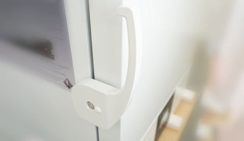 Arctiko Compact Benchtop Medical and Laboratory Freezer Single Compressor Cooling for Reliable, Energy-Efficient Sample Storage Handle View