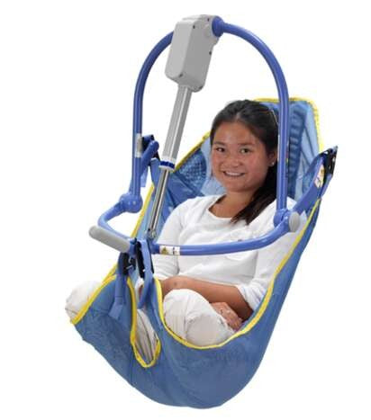 Arjo Amputee Clip Bathing Sling In Use By Patient For Front View Bathing Support