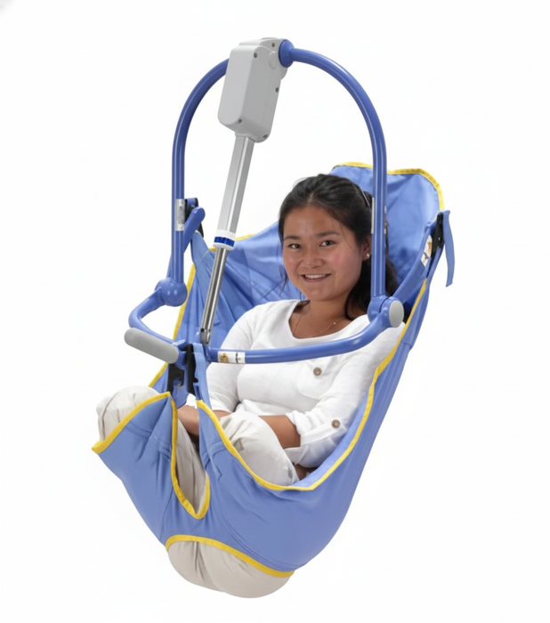 Patient Using Arjo Amputee Clip Toilet Sling, Front View