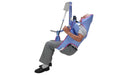 Arjo Clip Toilet Sling with padded legs being used by a patient during toileting transfer.