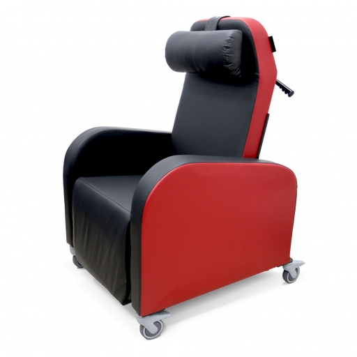 Arjo Dublin Powered Tilt-in-Space Recliner Chair in a Fully Upright Position