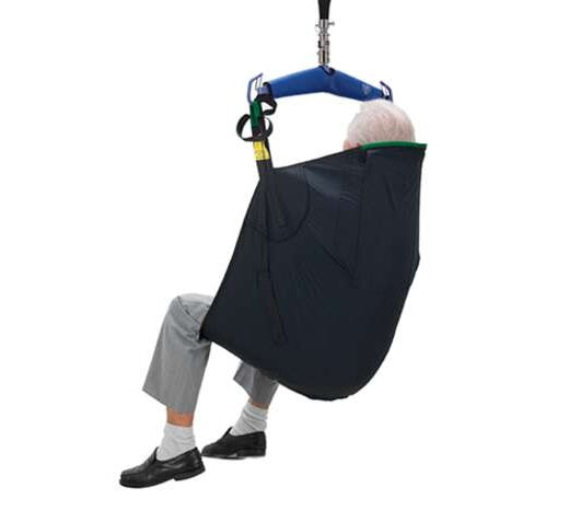 Arjo Loop In Situ Sling Padded Legs In Use By Patient Back View Showing Harness Structure