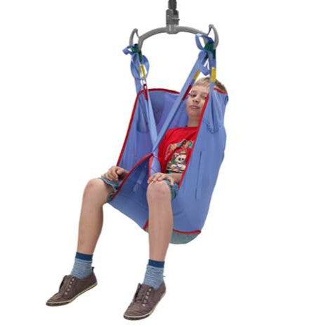 Arjo Loop Sling Padded Legs In Use By Pediatric Patient Front Side View For Child Transfer