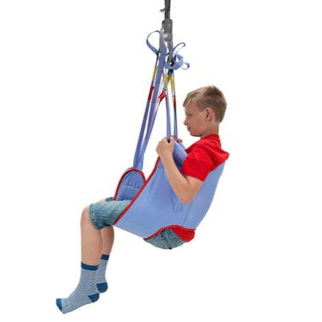 Arjo Loop Sling Padded Legs Without Head Support In Use By Pediatric Patient Side View