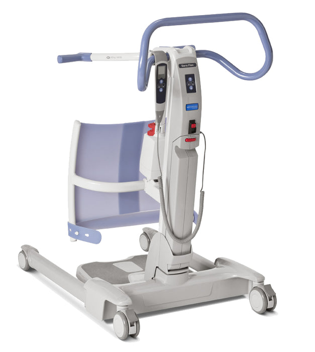 Arjo Sara Flex Sit To Stand Lift Carers Front View Showing Controls And Operation