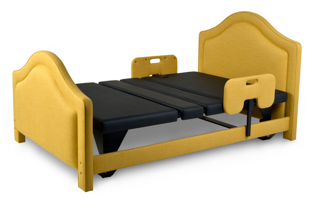 Assured Comfort Hi Low Adjustable Bed Signature Series Butter Camelback Upholstery MidRange Height Fully Flat Articulation View