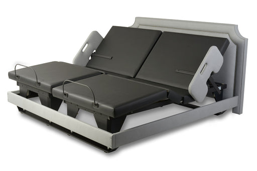 Assured Comfort Hi Low Adjustable Bed Signature Series Designer Upholstery Split King High Raised Head Knee Articulation With Half Side Rail View