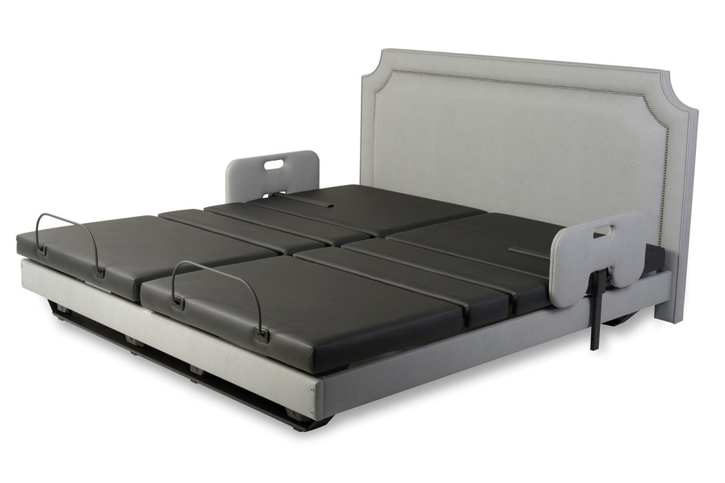 Assured Comfort Signature Series Hi Low Adjustable Bed Designer Upholstery Split King High Both Flat Articulation Position With Half Side Rail View