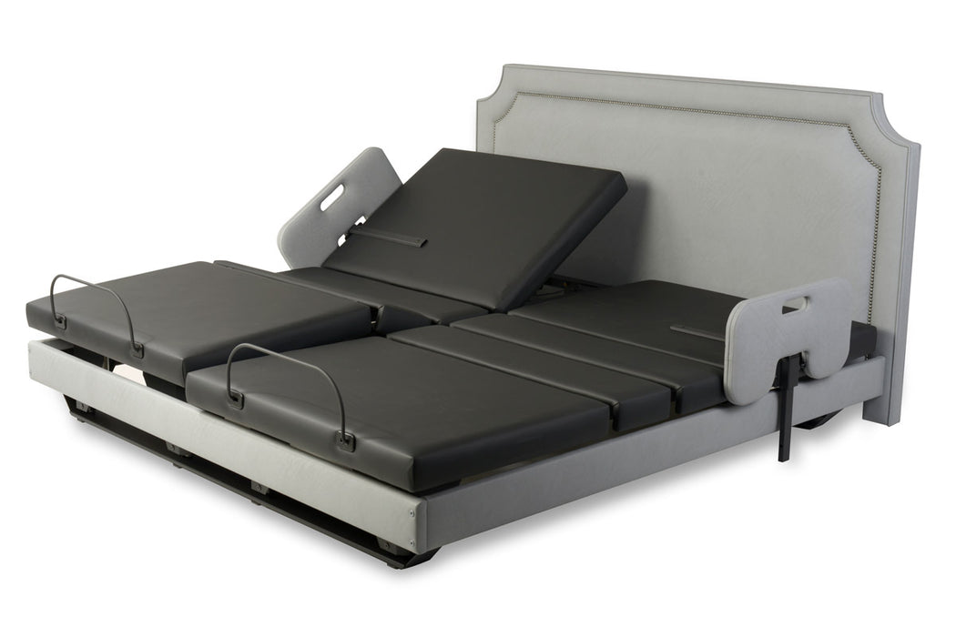 Assured Comfort Signature Series Hi Low Adjustable Bed Designer Upholstery Split King High One Raised Head Knee Other Flat Articulation Position With Half Side Rail View