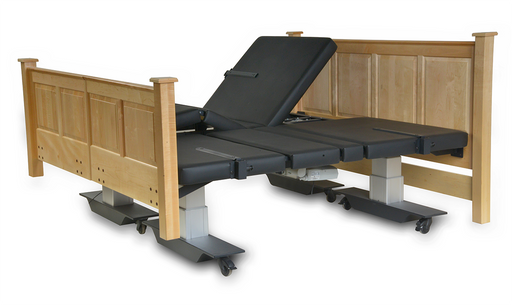 Assured Comfort Split King Bed In Maple With Raised Panel Headboard, Showing One Side With Head Raised And The Other Fully Flat View.