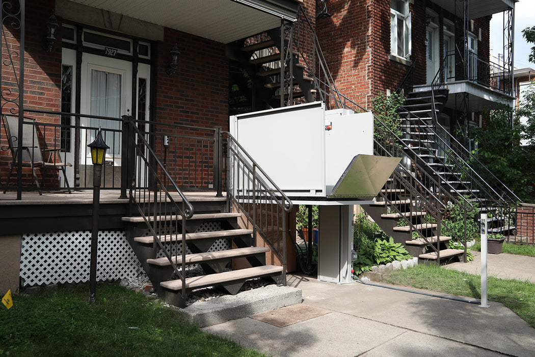 Atlas Nano Vertical Platform Lift Residential Porch Installation For Home Accessibility