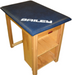 Brown and Blue Bailey 36" Wood Taping Table with Open-End Shelf Storage Compact Athletic Taping Station for Sports Facilities and Trainers 