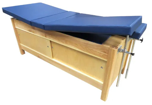 Durable Bailey Cabinet Treatment Table with Sliding Doors and Locking Dual Legrests and Backrest for Medical and Therapy Use