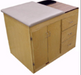 Side View Bailey Single Taping Station with Triple Storage Drawers, Wastebin, and Ergonomic Vinyl-Top Treatment Surface