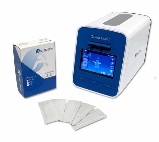 Benchmark Scientific Accuris QuadCount Automated Cell Counter With Box Of QuadSlides View