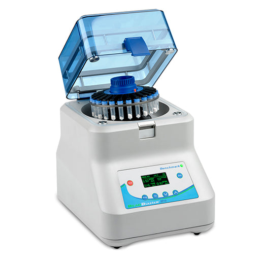 Benchmark Scientific BeadBlaster 24 Microtube Homogenizer With Rotor And Microtubes And Digital Control Panel View