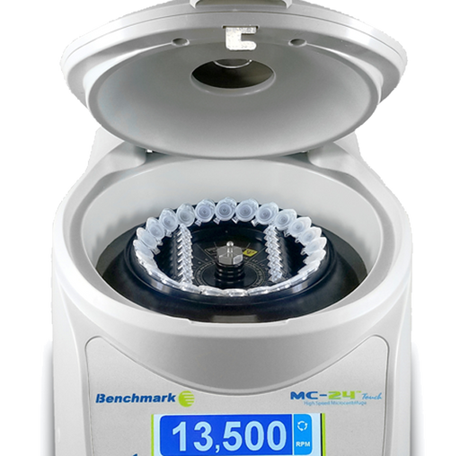 Benchmark Scientific MC 24 Touch High Speed Microcentrifuge Open Lid Close Up Front View
